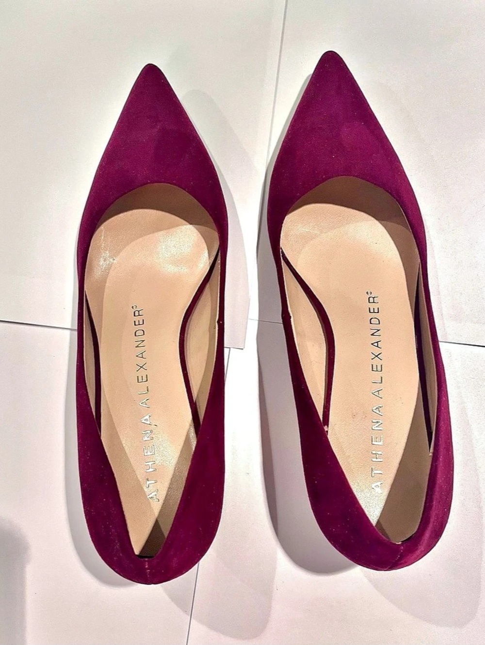 Burgundy pumps with kitten heels by Athena Alexander